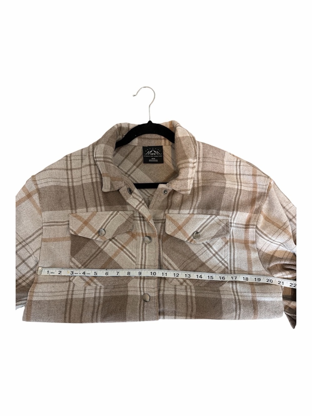 HFX Women Beige Plaid Shacket wool blend size Medium - Picture 4 of 5